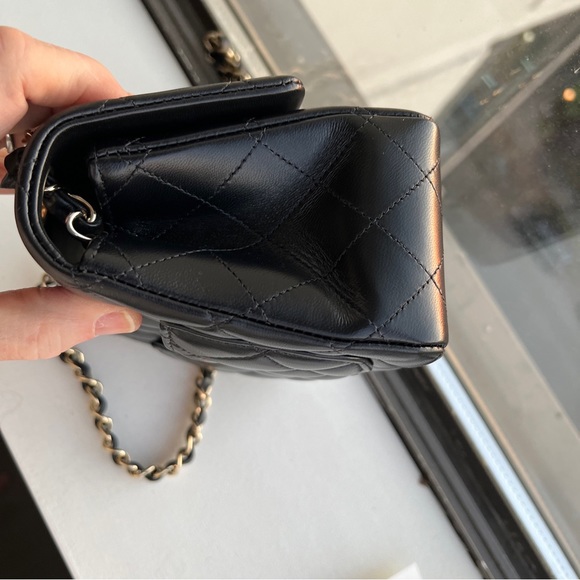 NWT Chanel Black CC Mini Square Lambskin Classic Flap w Receipt! Champagne HW - Picture 8 of 14